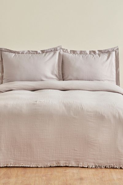 Karaca Home Minel Muslin Double Pique Bedspread Set Ice Gray