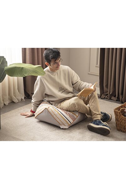 Ottoson Çok Amaçlı Geometrik Keten Yer Bahçe Minderi Fermuarlı İç Dolgulu Yıkanabilir 60x60