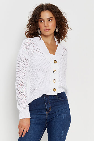 Hopoi Women's Ecru Mesh Openwork Cardigan Hop85009