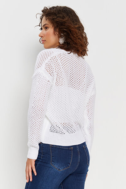 Hopoi Women's Ecru Mesh Openwork Cardigan Hop85009