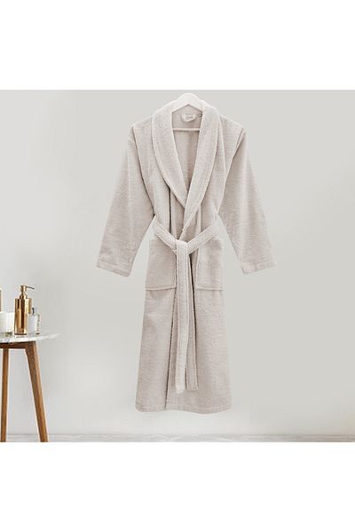 erteks Bathrobe 1stQUALITY SCALLOPE COTTON BEIGE COLOR UNISEX-XL SIZE