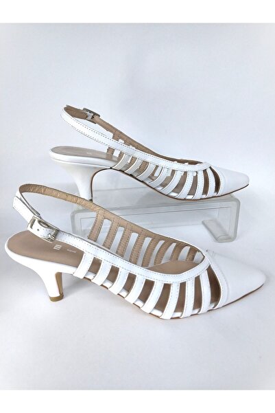 Mira Deri 7 cm Heeled Leather Caged Genuine Women's Stiletto - Open Back