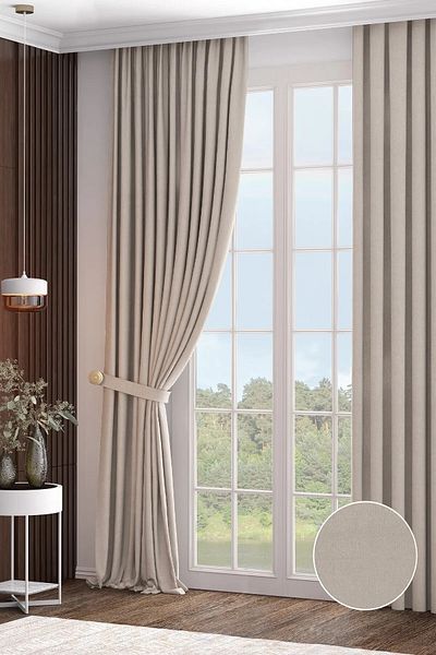 Selerteks Home Stone Linen Background Original Cotton Extra-forced (No Pleat) Curtain