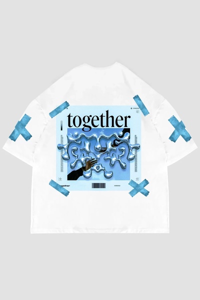 Bak Moda Tricou alb unisex oversize cu imprimeu Together Back