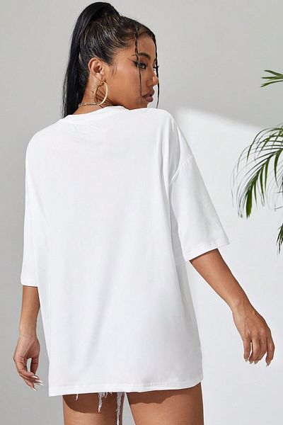 MODAGEN Μπλουζάκι Unisex White Crew με λαιμόκοψη Sunny Printed Oversize