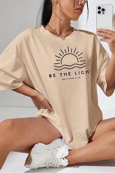 MODAGEN Μπλουζάκι Unisex Beige με λαιμόκοψη Sunny Printed Oversize