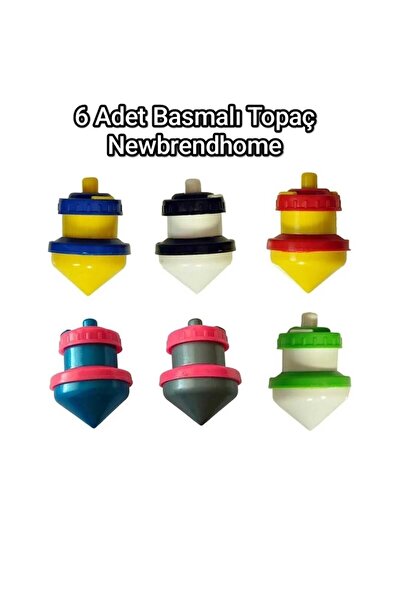 Emrah Gültekin Topaç Plastik 6 Adet Basmalı Kendinden Dönen Topaç Rengarenk T...