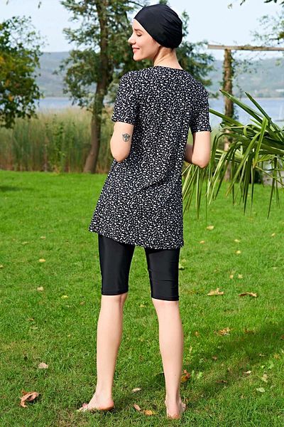 Ruko Maio Women's Large Size Short Sleeve Black Hijab Swimsuit C5T3N4O2