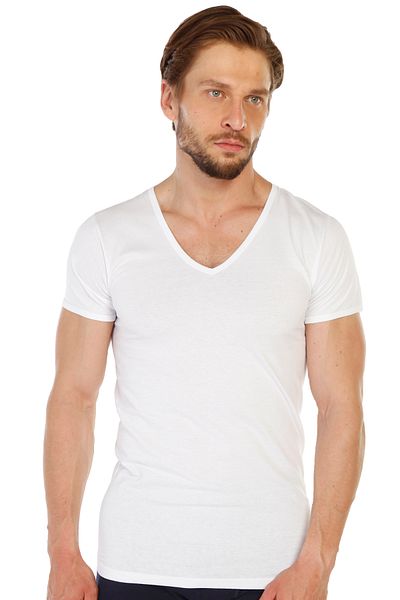 TOLIN 3 Pack 100% Cotton White Men's Single Jersey V-Neck Undershirt 317
