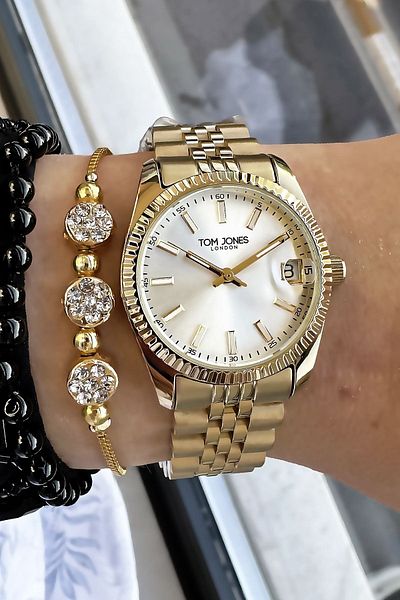 Tom Jones Women's Wristwatch 3 ATM Waterproof Gold Color Steel Cord Bracelet Gift Dkh4562c5