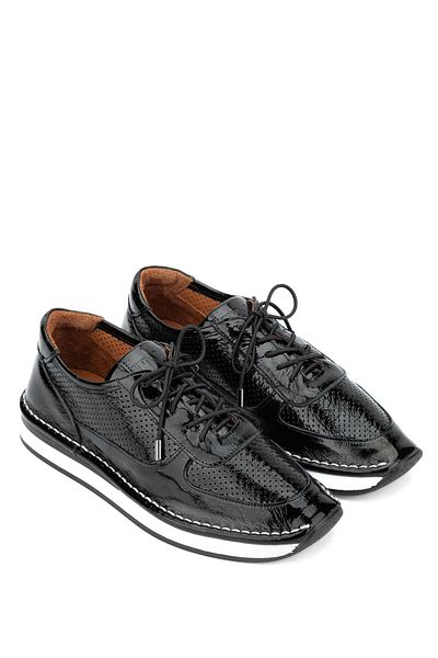 Tamer Tanca Women's Leather Straw Black Patent Leather Sneakers & Sports Shoes