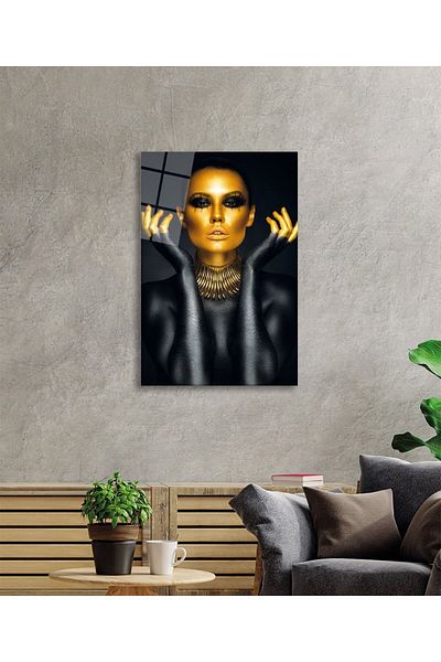 Rosyvien Portret de femeie neagră cu machiaj african, pictură pe sticlă, decor abstract de perete pentru biroul de acasă, cadou, sticlă temperată