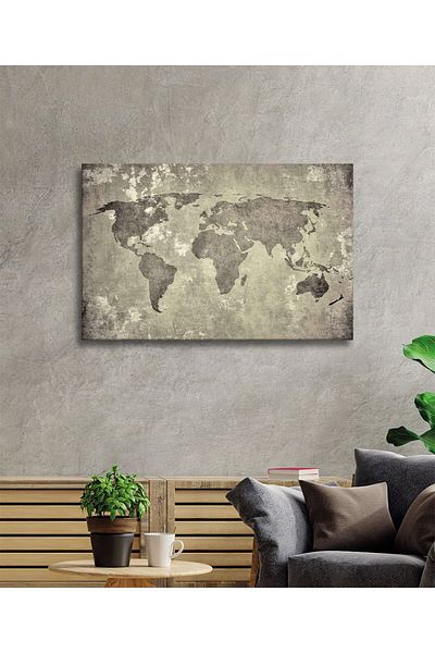Rosyvien Antique Cream Abstract World Map Glass Painting, Home and Office School Wall Decor, Gift, Tempered