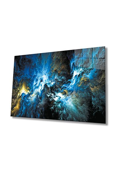 Rosyvien Pictură abstractă din sticlă Blue Chaos, modernă și elegantă, decor de perete pentru casă și birou, cadou, sticlă temperată rezistentă la spargere