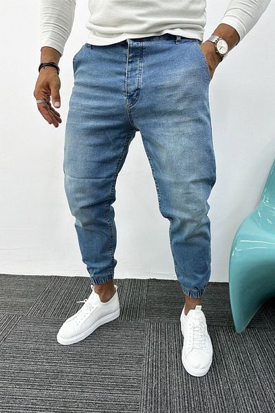 MADZEYMODA Blugi Blue Jean cu picior pentru bărbați din cauciuc Lycra