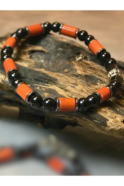ayrestyle سوار مرن من حجر جاسبر - قطع أسطواني (8 × 5 مم) أحجار طبيعية من العقيق والهيماتيت
