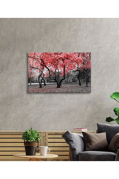 Rosyvien Red Flowering Trees Glass Painting, Nature Forest, Home Office Kitchen Wall Decor, Gift, Tempered Glass