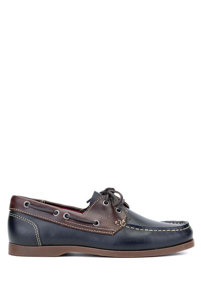Tamer Tanca Men's Genuine Leather Navy Blue/Brown Casual Shoes