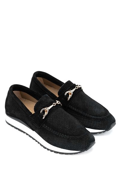 Tamer Tanca Black Suede Genuine Leather Women's Casual Shoes