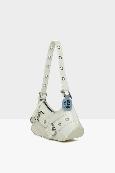 Bagmori White Women's Baguette Bag with Belt Accessory and Strap Detail M000008449