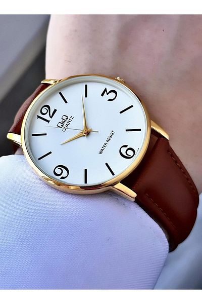Q&Q Men's Leather Cord Wristwatch