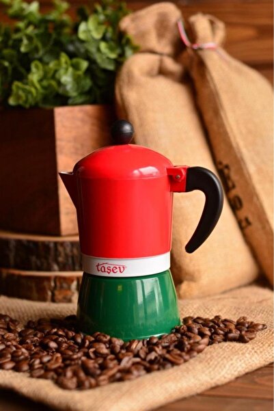 Bambum Taşev T1196 Adamo Moka Pot 3 Fincan Kırmızı&Yeşil (Alüminyum)