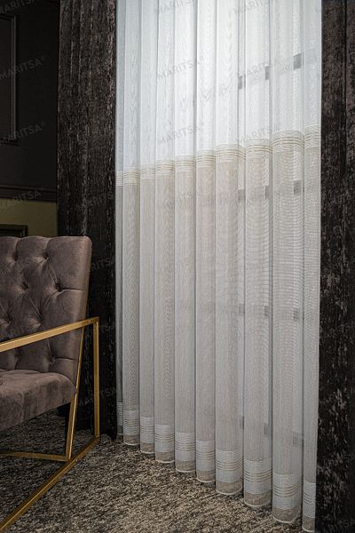 MARİTSA Filibe Series Zeren Patterned Mink-Ecru Tulle Curtain with Lead Skirt (1x3)