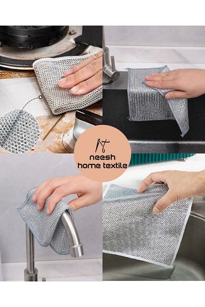 Neesh 3 Pieces Double Layer Inox Wire Cloth - 20x20 Dish Cloth, Non-Scratch