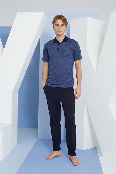 KLY Σετ πιτζάμες με κουμπιά Polo Neck 100% βαμβακερό χτενισμένο