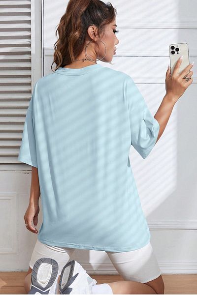 MODAGEN Tricou unisex Baby Blue Crew Deck Tea Tricou oversize imprimat