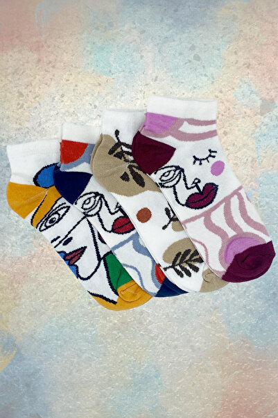Çekmece Комплект от 4 дамски чорапи до глезена с шарка на Пикасо