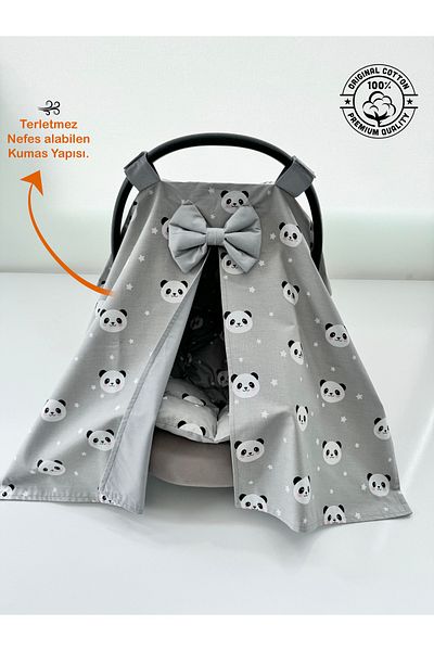 Jaju Baby Gray Panda Design Stroller Cover and Stroller Cushion Set of 2