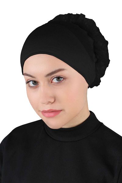 Ecardin Μαύρο πόμολο με κορδόνι Bandana Bonnet - St 610