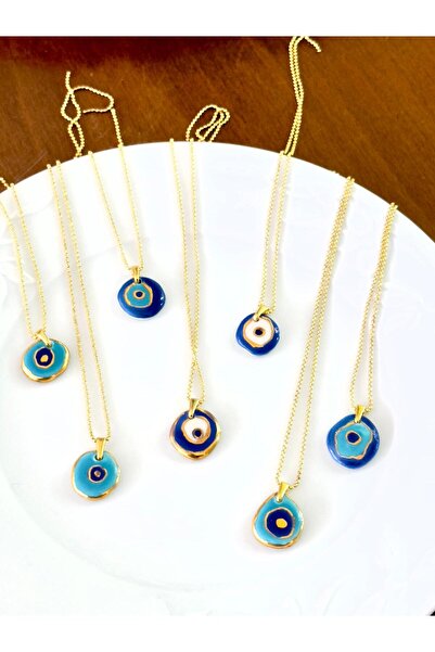 NADY STUDIO Kemgöz Nazar 24K altın işlemeli el yapımı özel tasarım porselen kolye günlük şık