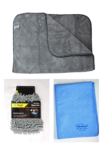 Spark 2316 Oto Kurulama Bezi & Spark 7050 Oto Temizlik Eldiveni & Polikur 3356 Güderi Bez (3'lü SET)