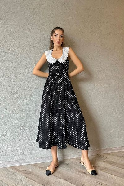 Seda Yalçın Atelier Black Lace Collar Polka Dot Design Dress