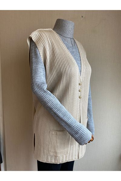 TEK Mercerized Cream Colored Single Knitwear Mother's Vest with Hair Braid