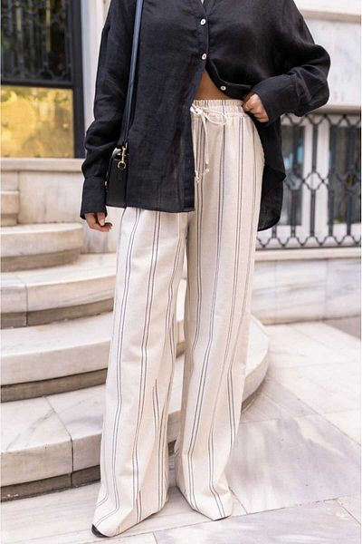 My Blog Beige Striped Linen Trousers