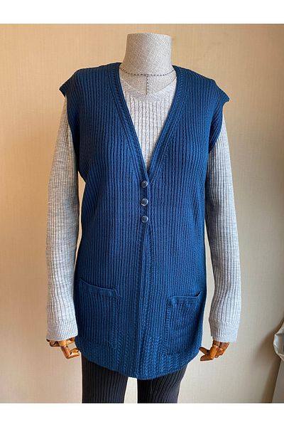 TEK Mercerized Single Knitwear Mother's Vest - Indigo Blue Hair Knit