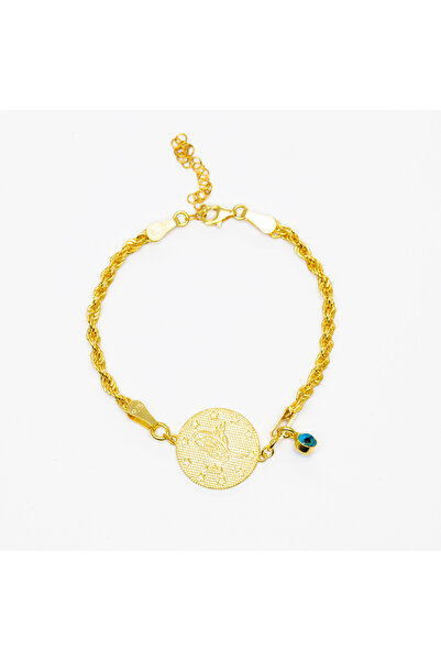 Genel Markalar Nazar Boncuğu Detaylı Tuğra Tasarım Halat Zincirli Gold Renk 9...