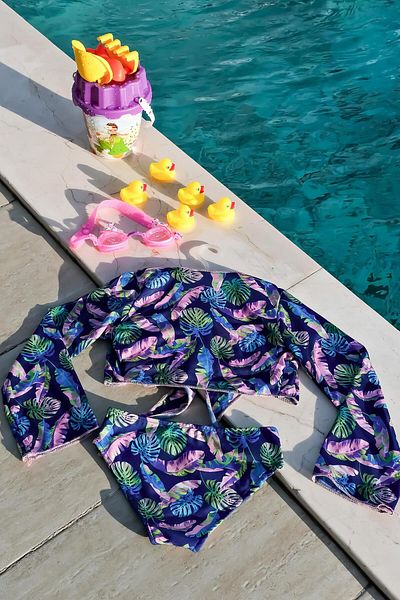 Mayom Girl's Leaf Patterned Pareo Bikini Set 3 Pieces Set