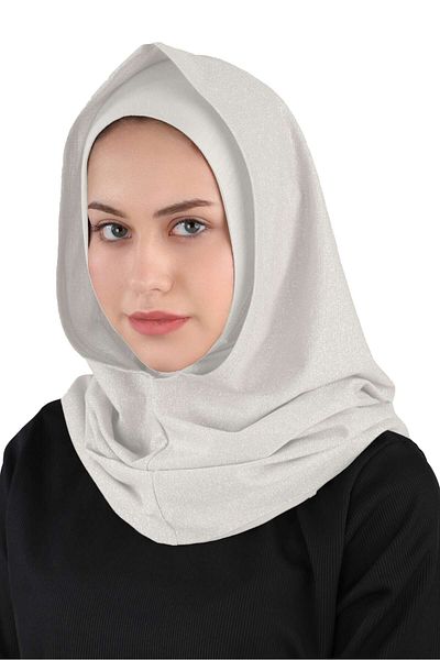 Ecardin Βραδινό φόρεμα σε κρεμ χρώμα Glitter - Practical Hijab Turban - St 300