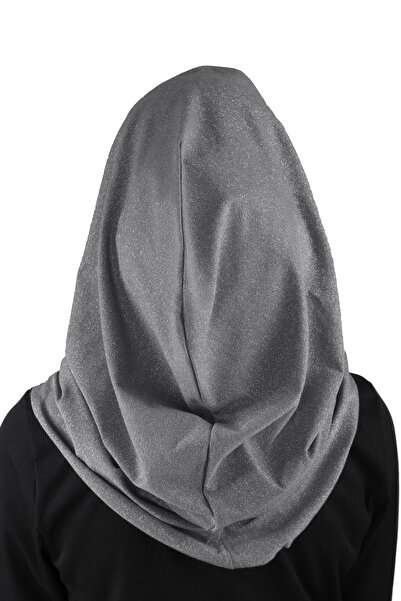 Ecardin Σκούρο Γκρι Glitter Βραδινό Φόρεμα Hijab Turban - St 300 Practical Design
