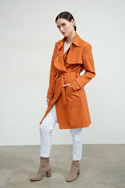 REMILA Lined Trench Coat with Snap Detail on the Collar and Belt Ties