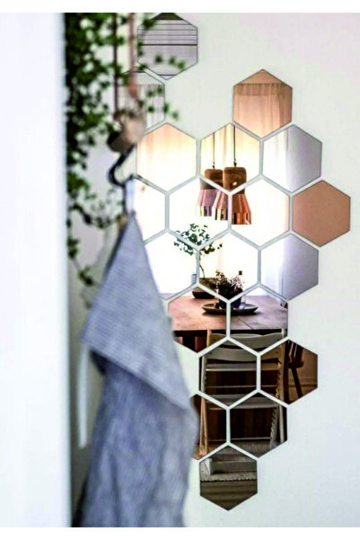 şamaksesuar Dekoratif Bal Peteği Pleksi Ayna Gümüş Renk (12 ADET X 11 CM X 12...