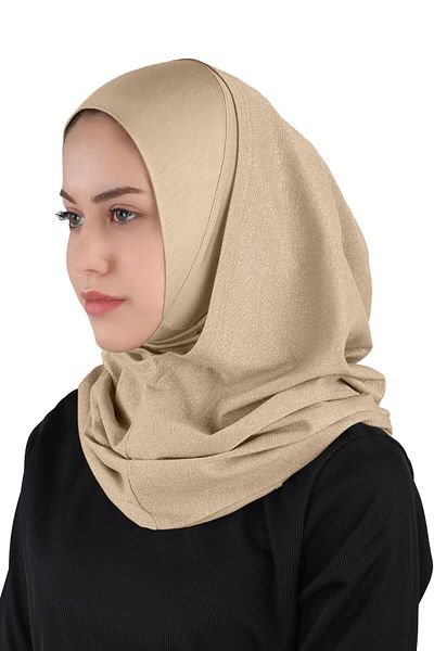 Ecardin Βραδινό φόρεμα με λάμψη σε μπεζ χρώμα - Practical Hijab Turban - St 300