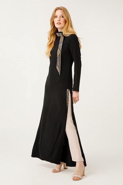 Esswaap Stylish Set Stone with Stone Embroidered Trousers on the Scarf and Slit Edge