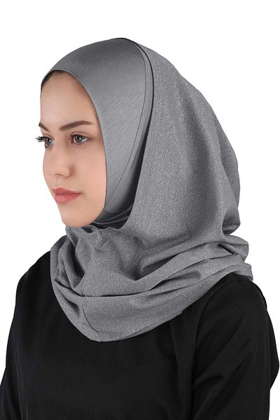 Ecardin Σκούρο Γκρι Glitter Βραδινό Φόρεμα Hijab Turban - St 300 Practical Design