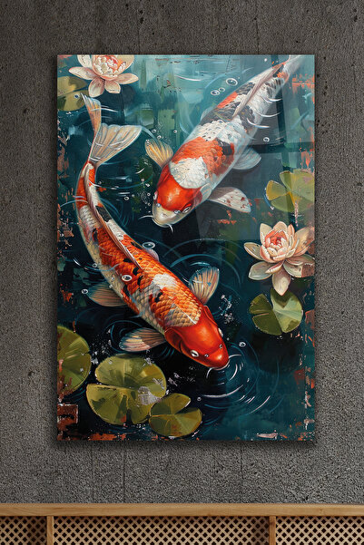 ACRES Renkli Koi Balığı Doğanın Zarafeti Cam Tablo