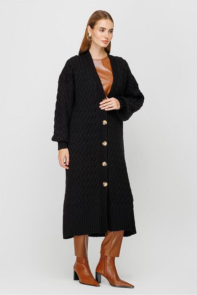 Esswaap Cardigan lung cu model tricotat cu nasturi în față, negru